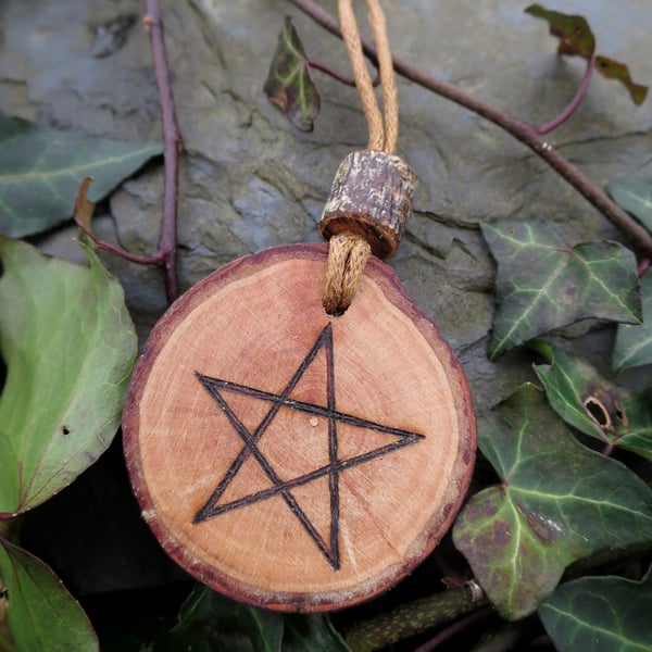 Wooden Pentagram pendant. Hand burnt.