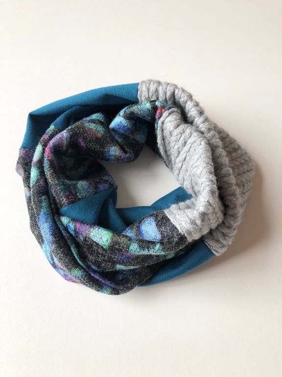 Upcycled patchwork infinity scarf
