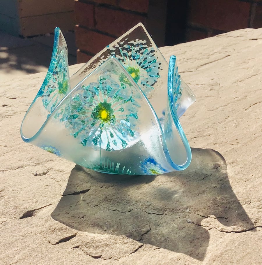 Fused glass dandelion candle crib in dandelion(make a wish ) design