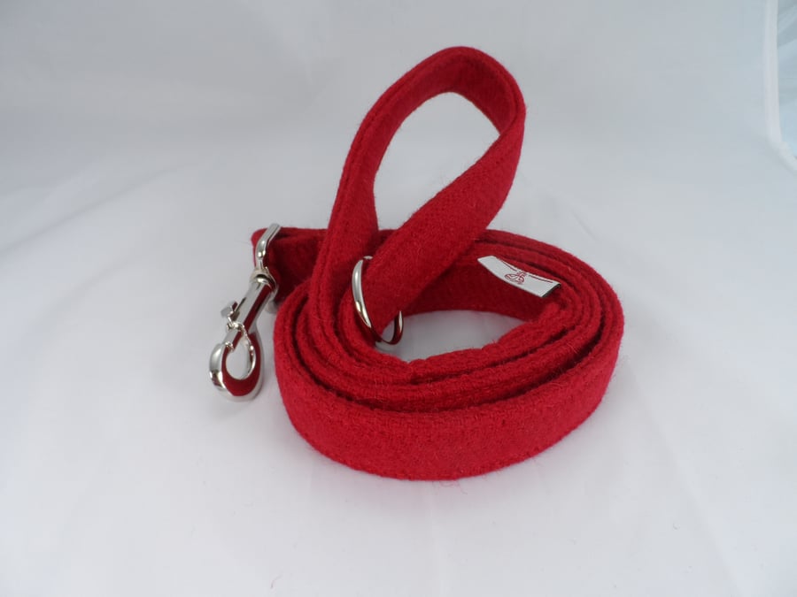 Handmade Harris Tweed Dog Lead - Plain Bright Red 