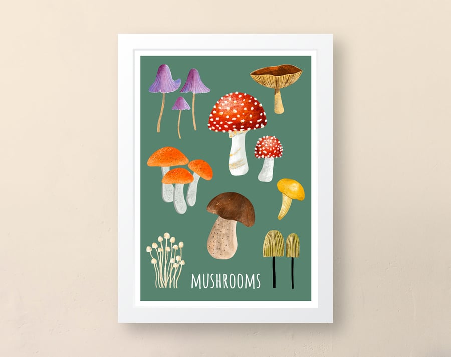 Mushrooms Art Print, Wall Art Print, Unframed Art Print, Giclee Print