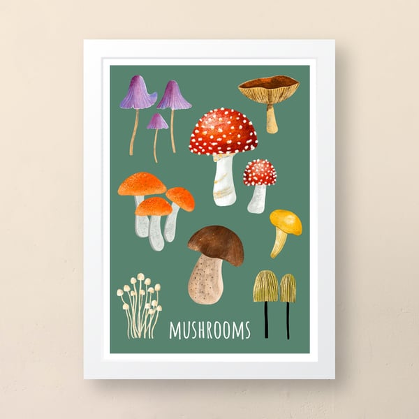 Mushrooms Art Print, Wall Art Print, Unframed Art Print, Giclee Print