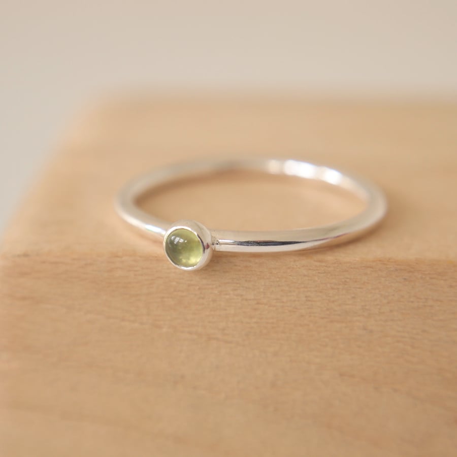 Peridot and Silver Stacking Ring with Small Cabochon