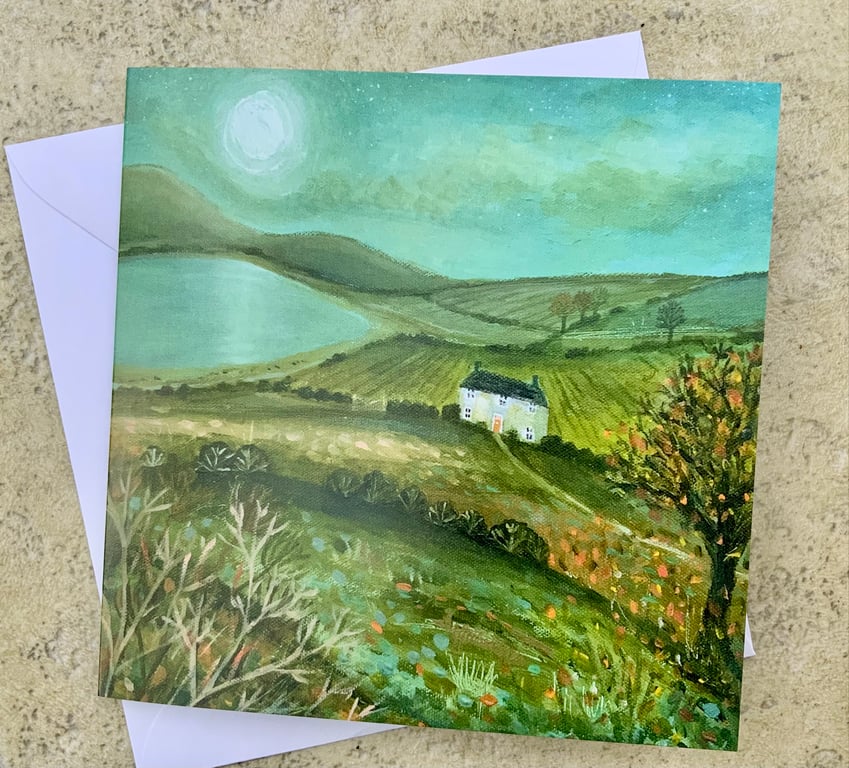 Lakeside Cottage, Blank Greetings Card