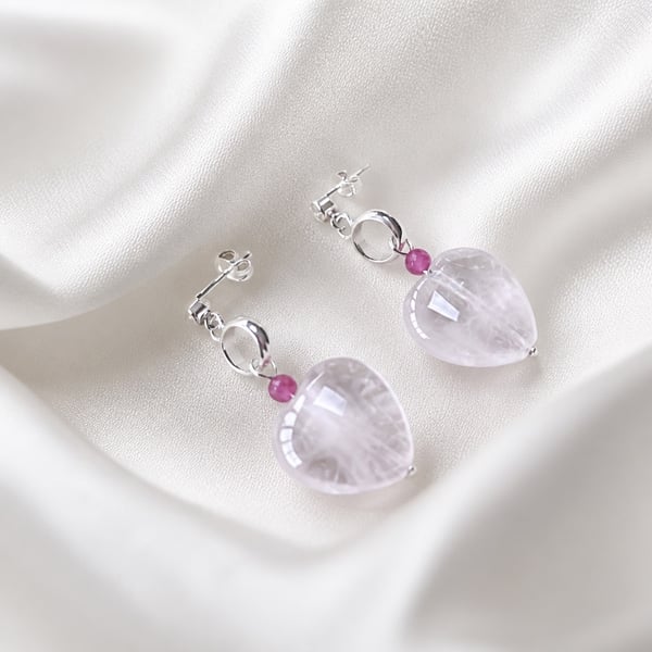 Rose Quartz & Pink Tourmaline Sterling Silver Drop Earrings Gift Boxed