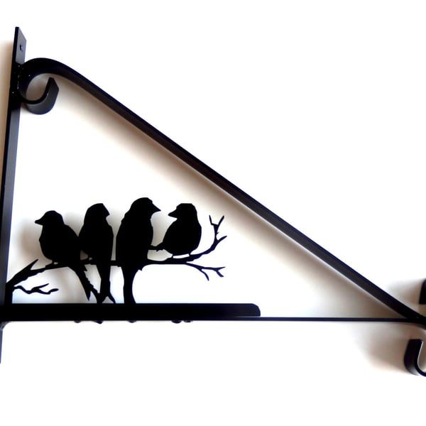 Birds Sat on a Branch Silhouette Scroll Style Hanging Basket Bracket Solid Steel