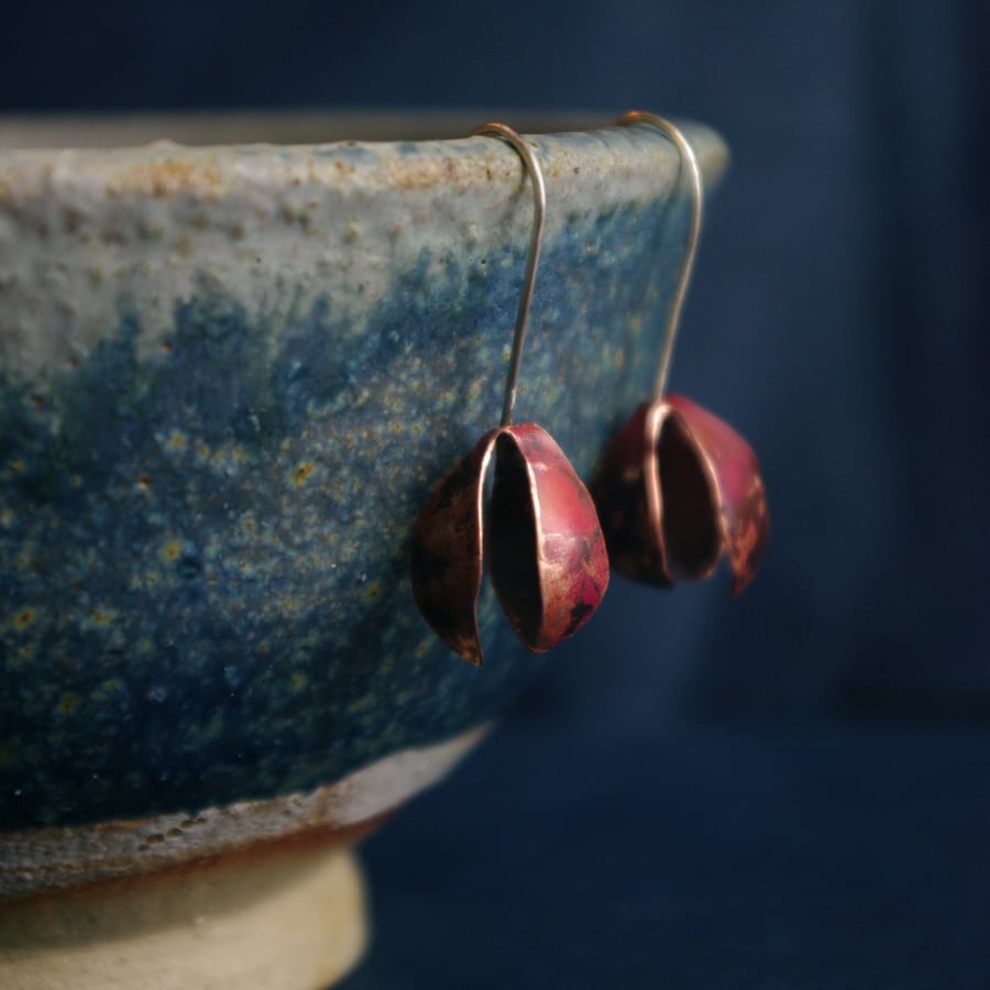 Copper Dangle Snowdrop  Earrings