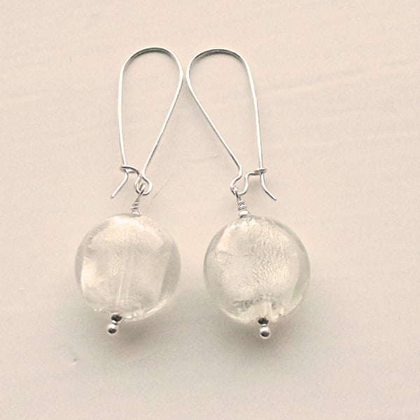 Earrings winter white and silver glass sterling silver