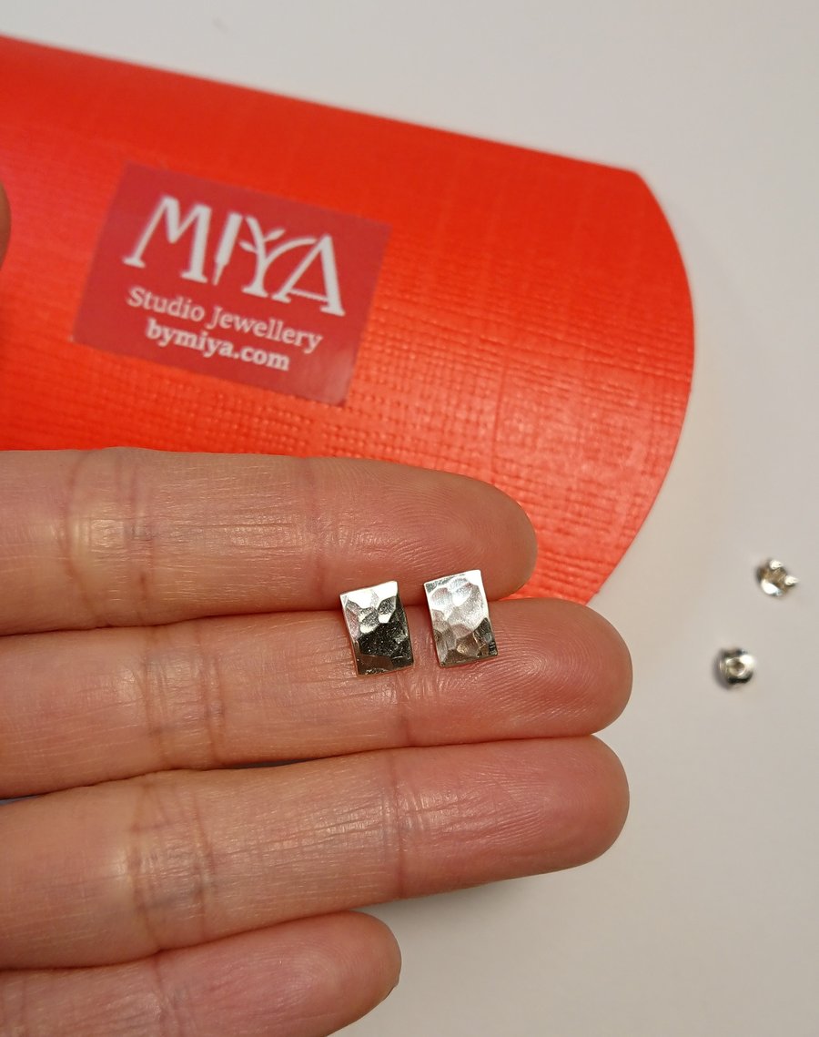 Rectangle silver studs, Hammered texture studs
