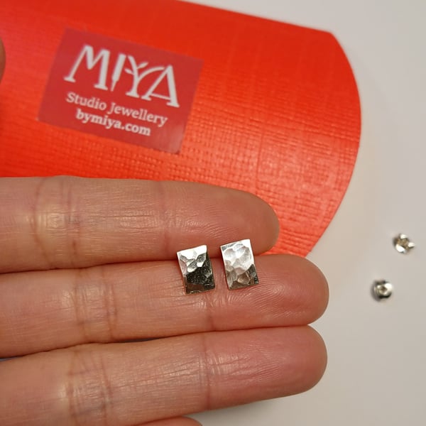 Rectangle silver studs, Hammered texture studs