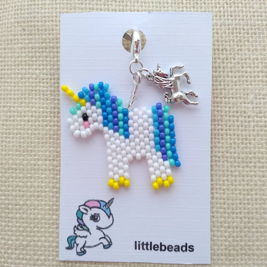 Beaded Unicorn Bag Charm Keyring