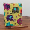 Fabric Covered Notebook- Funky Elephants and Flowers