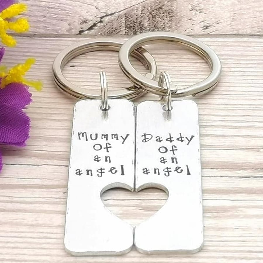 Mummy And Daddy Of An Angel Keyring Pair - Baby Loss Keepsake - Miscarriage Gift