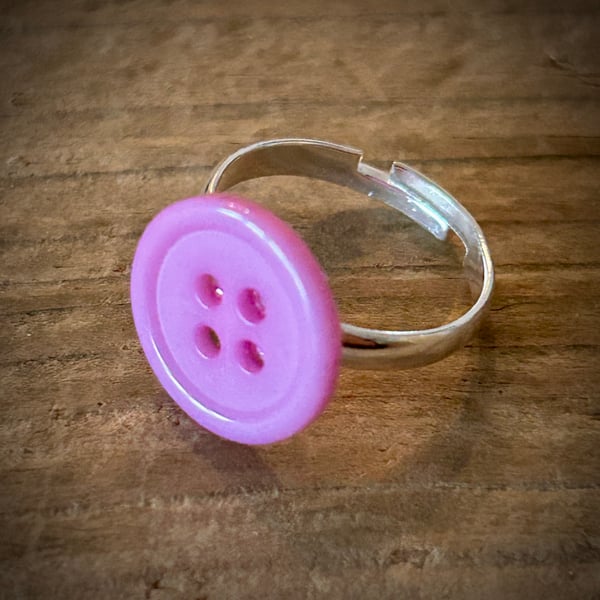 Silver Plated Adjustable Pink Button Ring