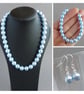Chunky Light Blue Pearl Jewellery Set - Baby Blue necklace, Bracelet & Earrings - Image 1