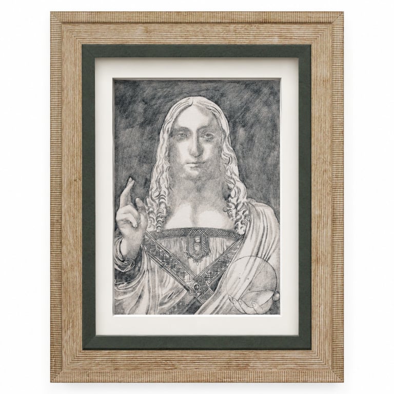 Salvator Mundi (after Leonardo), monoprint on paper, signed & numbered