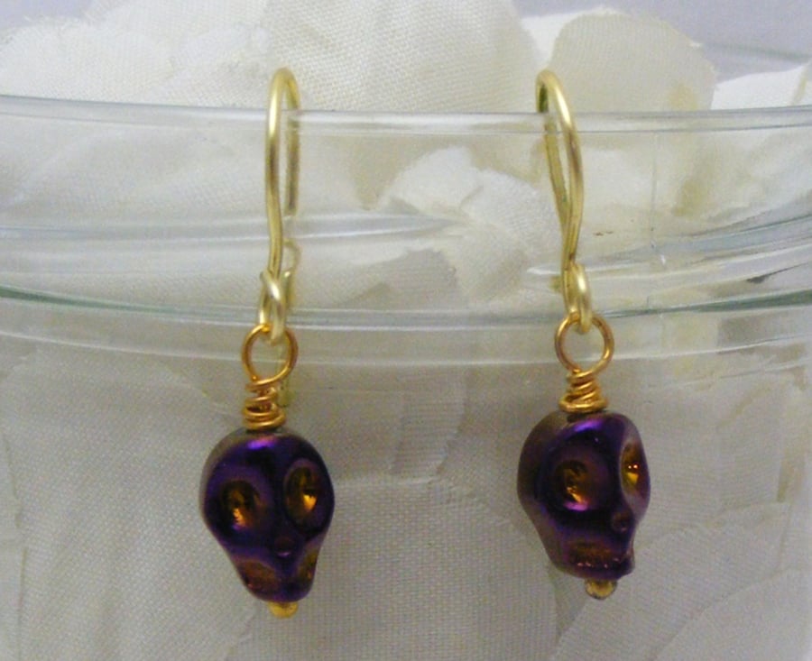 Metallic Purple Skull Earrings