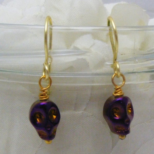 Metallic Purple Skull Earrings