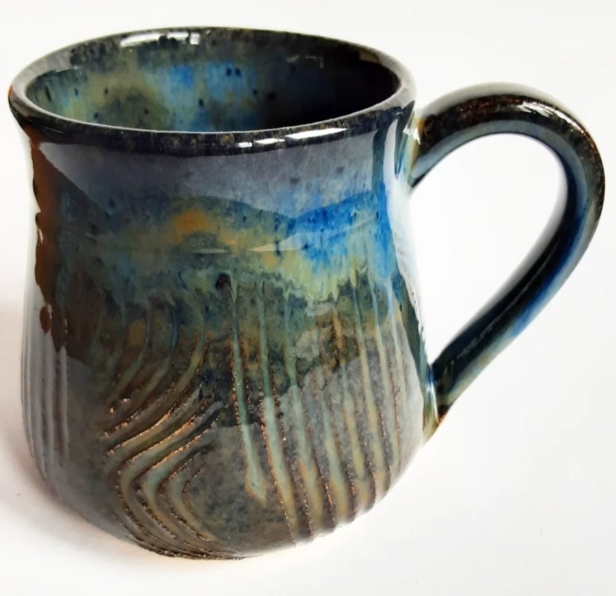 Blue and Brown Glazed Mug - Hand Thrown Stoneware Ceramic Mug 