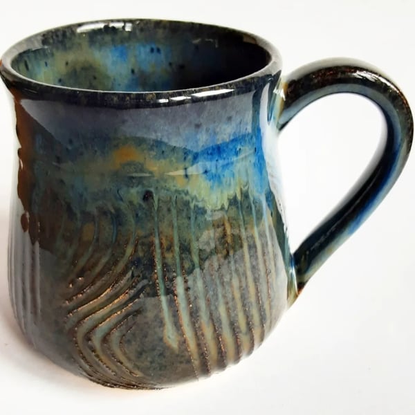 Blue and Brown Glazed Mug - Hand Thrown Stoneware Ceramic Mug 