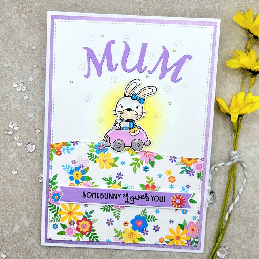 Mum birthday card  - bunny, handbag, car, mother's day, seconds sunday