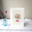 Hand-Embroidered Card – Pink Bouquet