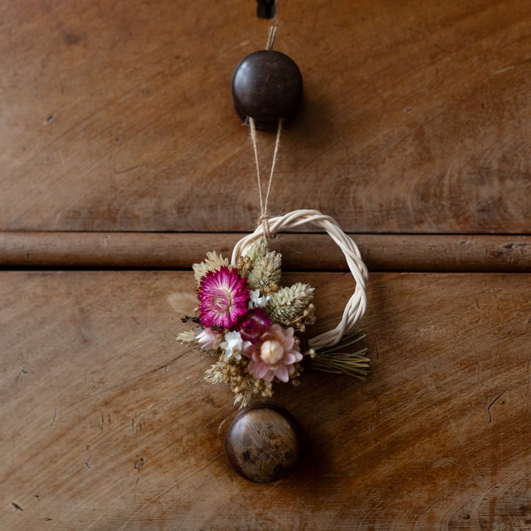 Mini Pink Strawflower dried flower gift sized wreath