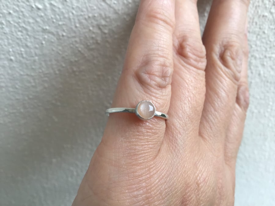 Peach Moonstone Sterling and Fine silver dainty gemstone ring 