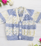 Hand Knitted Baby Cardigan, Blue and Cream V-Neck, 6-12 Months - Image 2