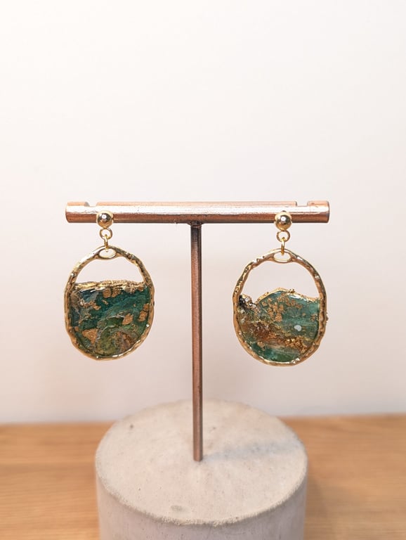 Green  agate polymer clay earrings- stud dangle frame 