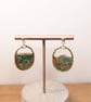 Green  agate polymer clay earrings- stud dangle frame  - Image 1
