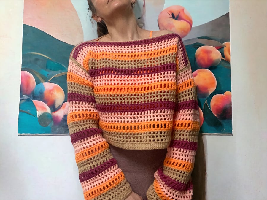 Peach and Cream Mesh Crop Top 