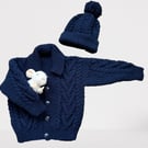 Hand Knitted Wool Blend Jacket with Matching Beanie Hat-Fits Age 3-4 years