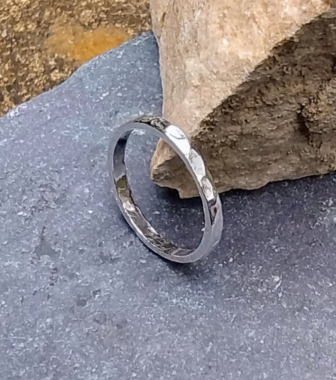 Hammered 925 Sterling Silver Ring – Size O - Handmade in Cumbria