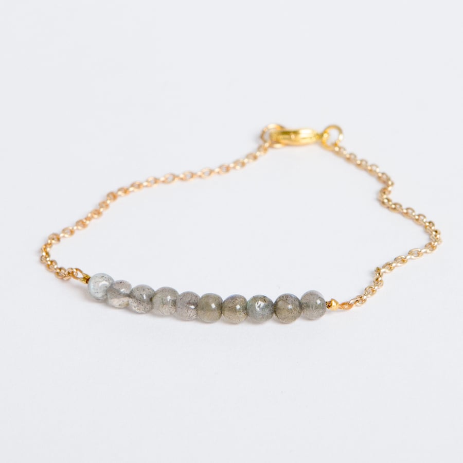 Simple Gold Chain Bracelet with Semi Precious labradorite gemstones