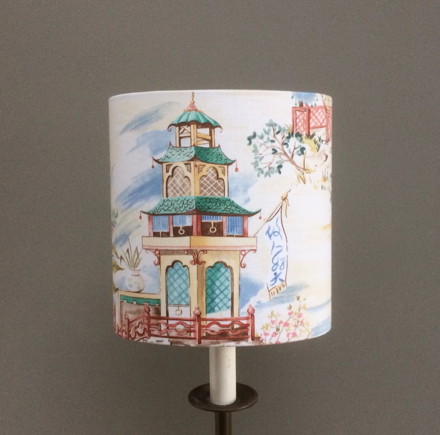 Pretty and Colourful NANKING Chinese Oriental style Vintage Fabric Lampshade