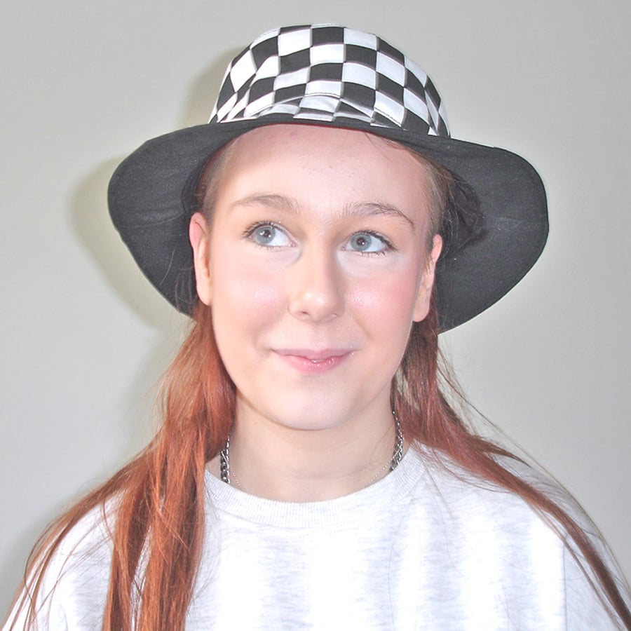 Ska Bucket Hat Black And White Check Two Tone Reversible Sun Hat Music Festival