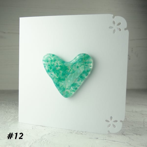 Turquoise speckled heart handcrafted fused glass blank card (12)