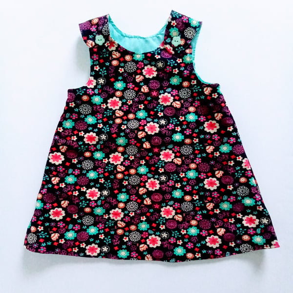 Dress, 18-24 months, A Line dress, needlecord, pinafore, floral print      