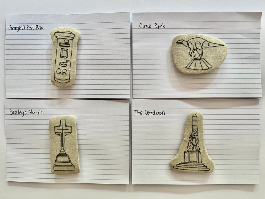 Hand embroidered landmark brooch