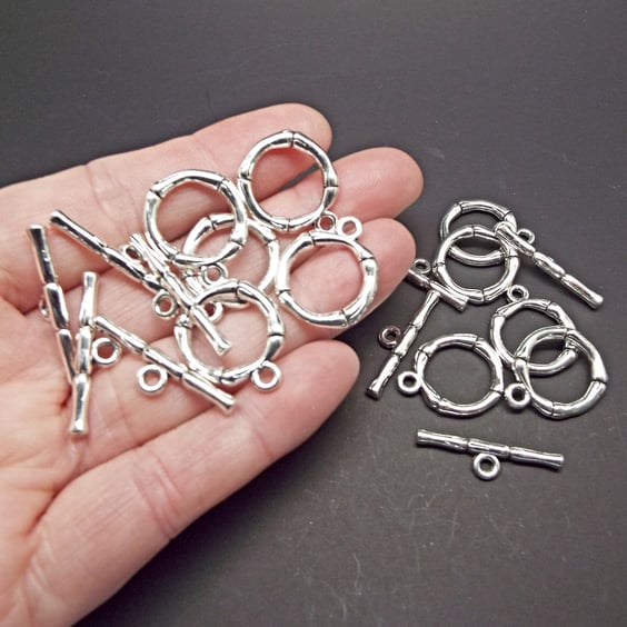 Silver Tone Bamboo Style Toggle Clasps Necklace and Bracelet Closures
