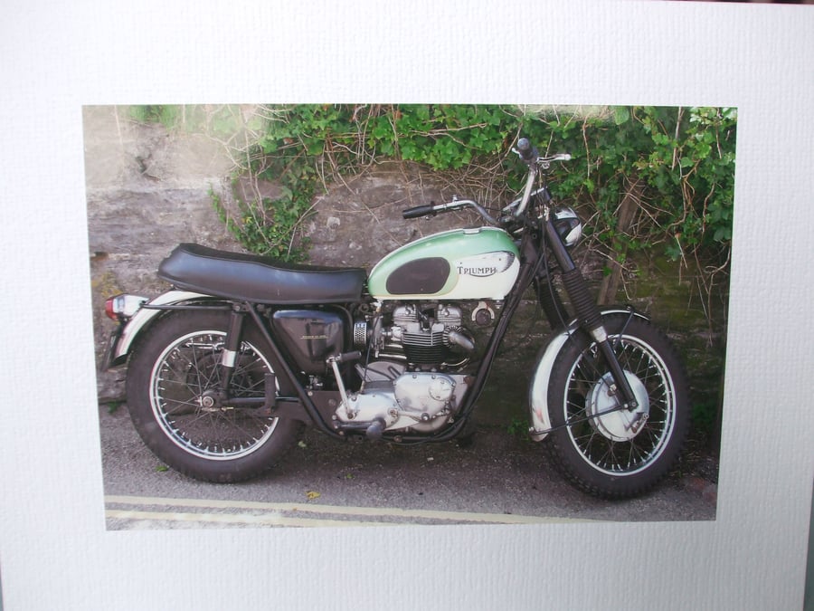 Photographic greetings card of an old Triumph Motorbike.