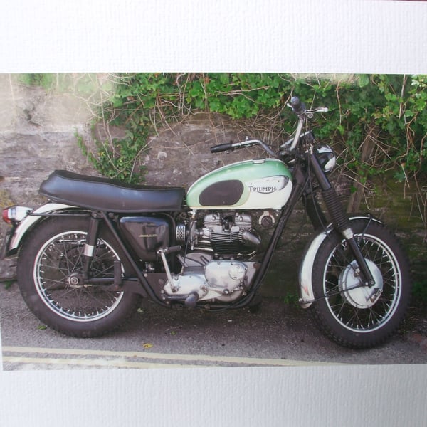 Photographic greetings card of an old Triumph Motorbike.