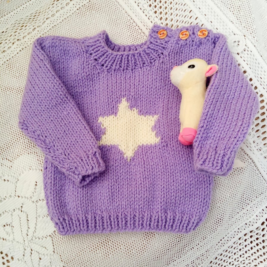 Lilac Round Neck Chunky Jumper with Star Motif ... - Folksy
