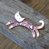 Copper and silver leaping cat mixed metals brooch