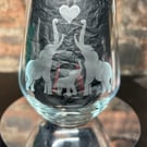 Hand Etched Wine Glass Elephant Heart