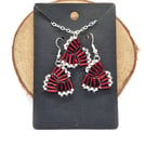 Red, white and silver Christmas vibes beaded necklace and earrings set