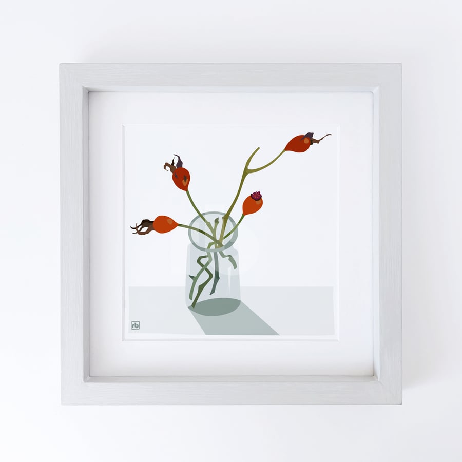 Rose Hips in an jar, illustration two, original Giclee print