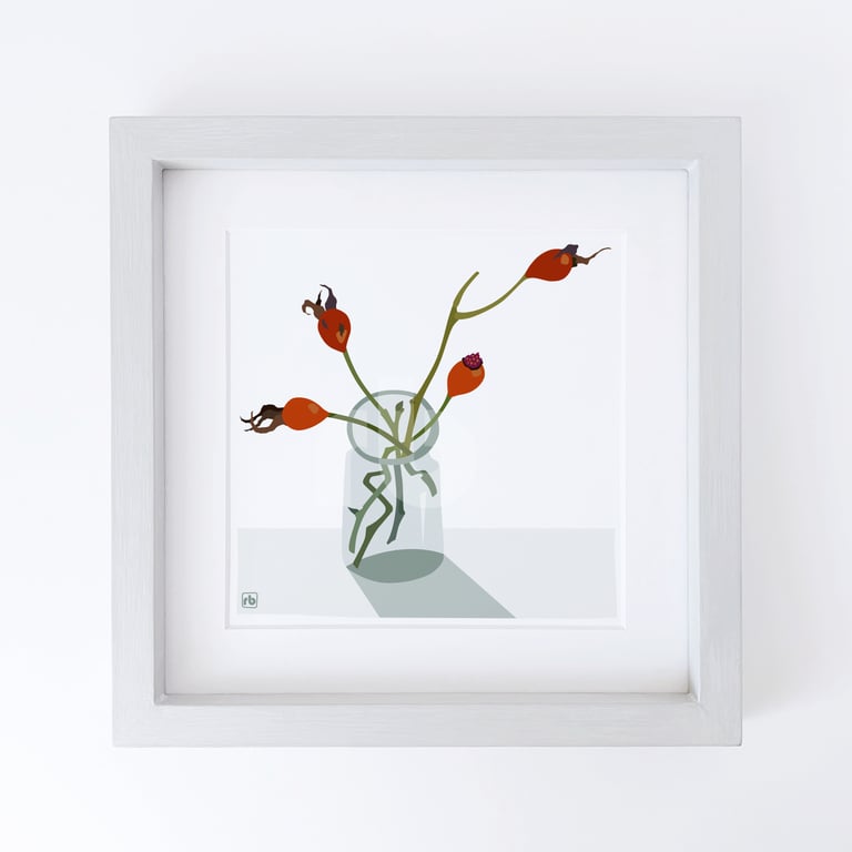 Rose Hips in an jar, illustration two, original Giclee print