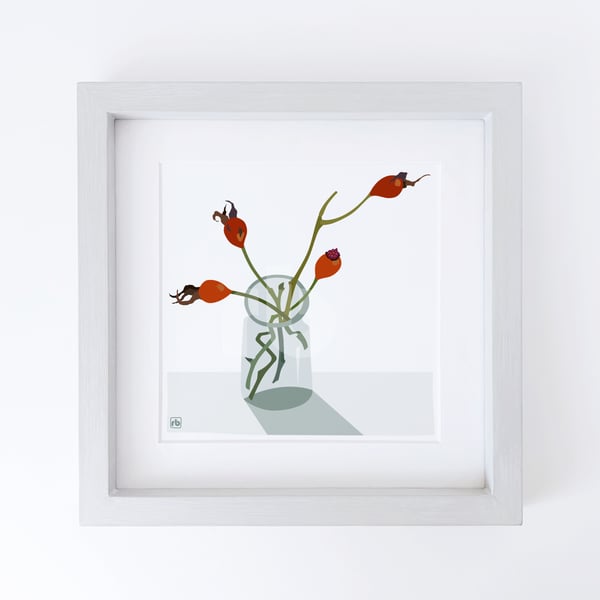 Rose Hips in an jar, illustration two, original Giclee print